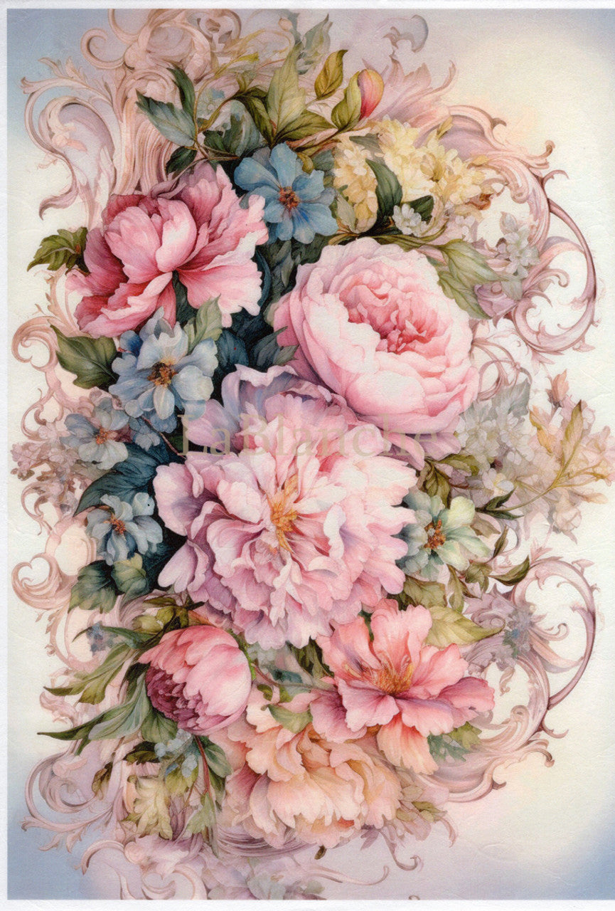 LaBlanche, 2024 Winter Release, Rice Paper, Vintage Style, Pink Roses, Fantasy Blooms, Shabby Chic, LBD385, A4 8.27 X 11.69 in