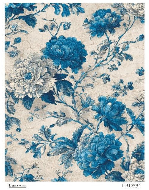 LaBlanche Rice Paper Vintage Blue White Florals, Background, Shabby Chic Decoupage, Mixed Media, Scrapbooking A4 8.27 x 11.69 Imported