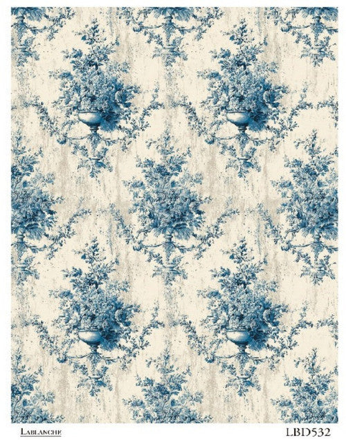 LaBlanche Rice Paper Vintage Blue White Florals, Background, Shabby Chic Decoupage, Mixed Media, Scrapbooking A4 8.27 x 11.69 Imported