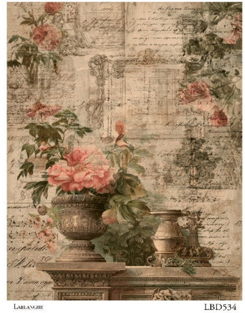 LaBlanche Rice Paper Vintage Urns, Florals, Shabby Chic Decoupage, Mixed Media, Scrapbooking A4 8.27 x 11.69 Imported Germany