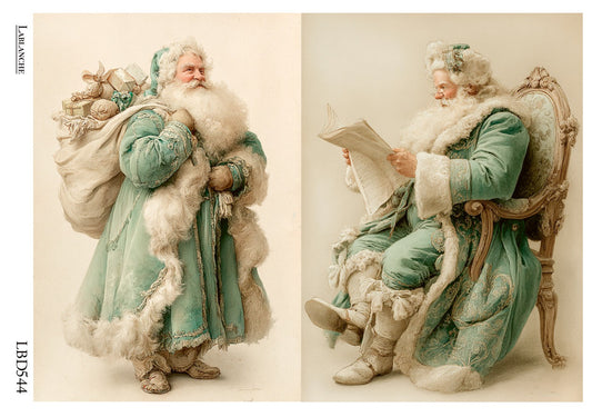 LaBlanche Rice Paper Vintage Teal Santa Claus, Christmas, Decoupage, Mixed Media, A4 8.27 x 11.69