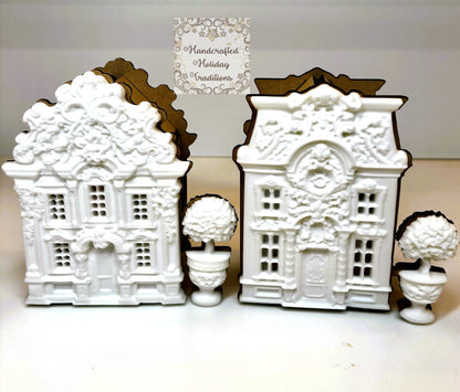 Laser Cut MDF LaBlanche Castings Houses, Trees, Set of Two, Blank Base, Decoupage, Mixed Media, DIY Crafts