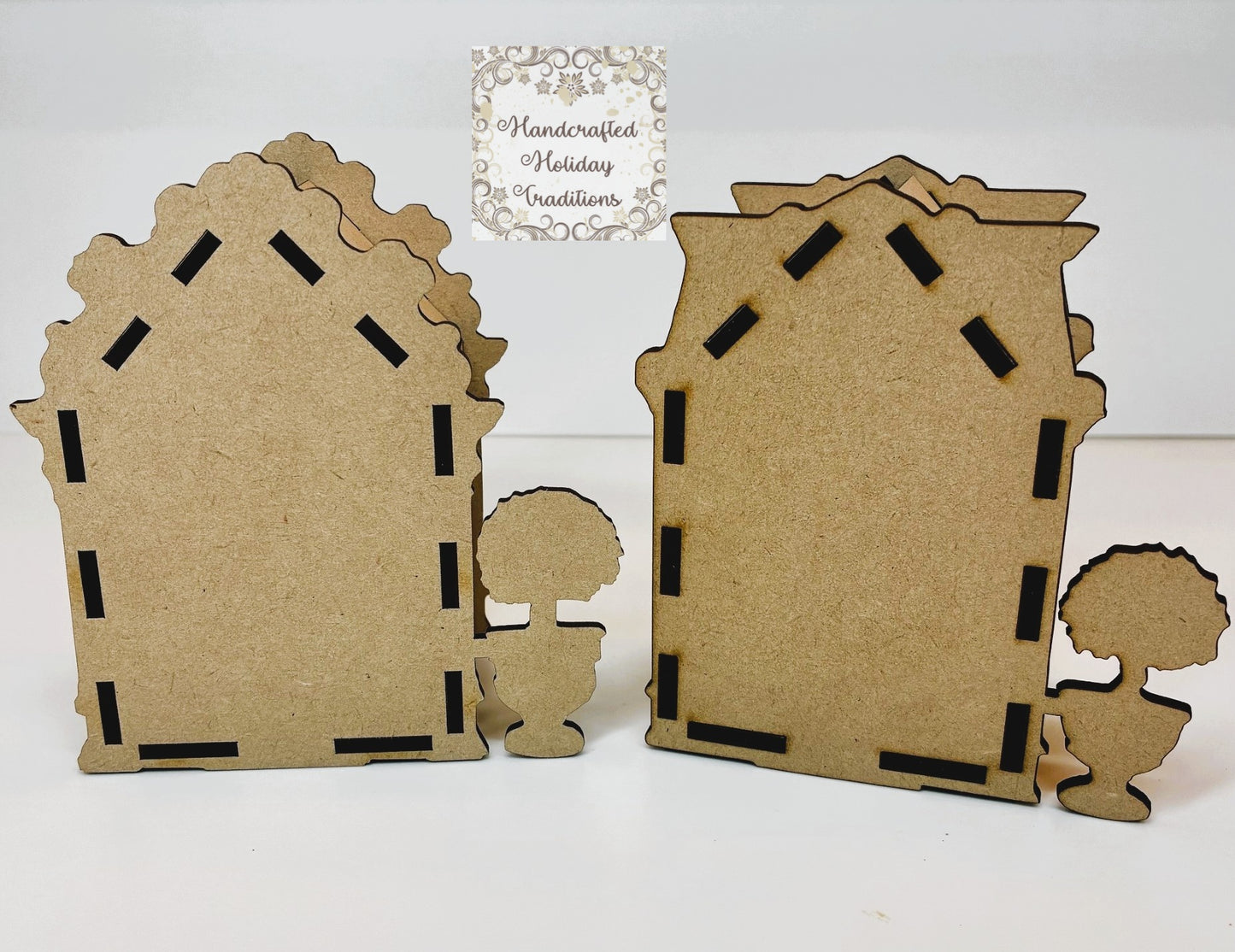 Laser Cut MDF LaBlanche Castings Houses, Trees, Set of Two, Blank Base, Decoupage, Mixed Media, DIY Crafts