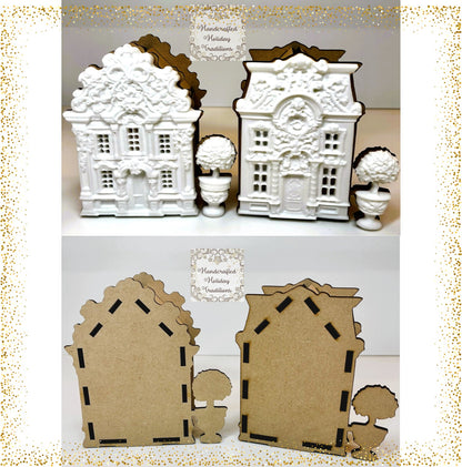 Laser Cut MDF LaBlanche Castings Houses, Trees, Set of Two, Blank Base, Decoupage, Mixed Media, DIY Crafts