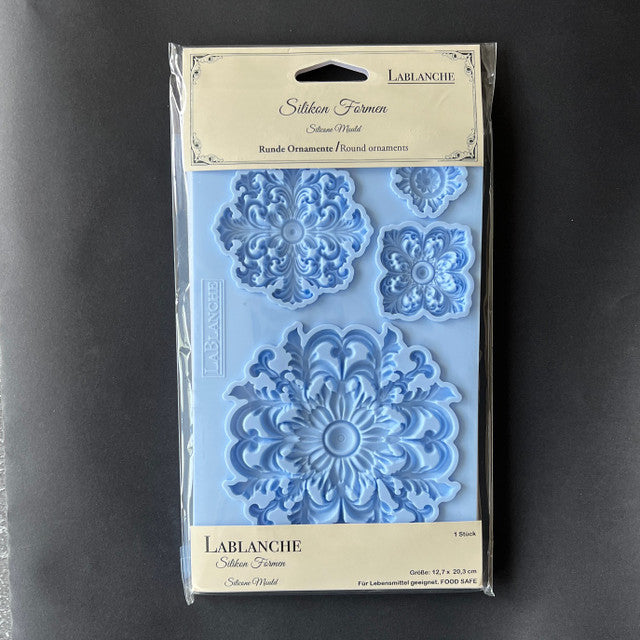 LaBlanche, Silicone Mould, Mold, Limited Edition, Round Ornaments, Emblems, Vintage Style, Food Safe, Silicone Mold, 12.7 x 20.3 cm