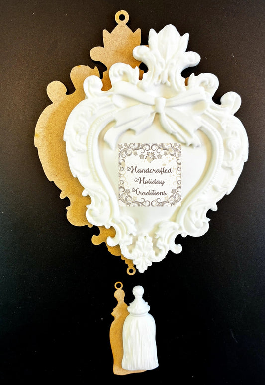 Laser Cut MDF, Unfinished Backing for the Vintage Style, LaBlanche Mould Heart Ornament, Tassel Castings, 2 pieces