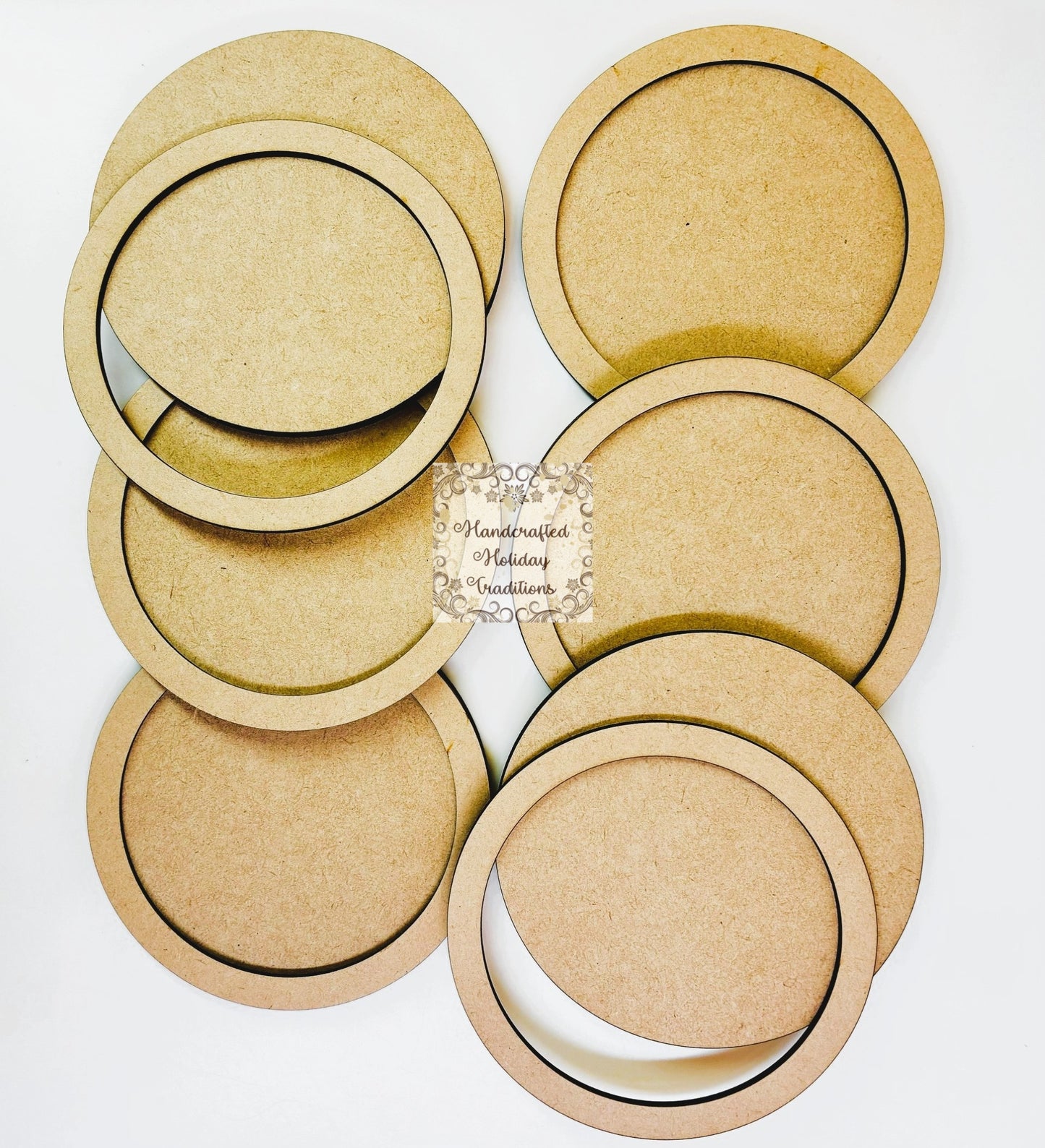 Laser Cut MDF Unfinished Round Blank Framed Coaster Set of 6, Paintable Craft Base, Decoupage, Mixed Media