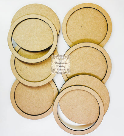 Laser Cut MDF Unfinished Round Blank Framed Coaster Set of 6, Paintable Craft Base, Decoupage, Mixed Media