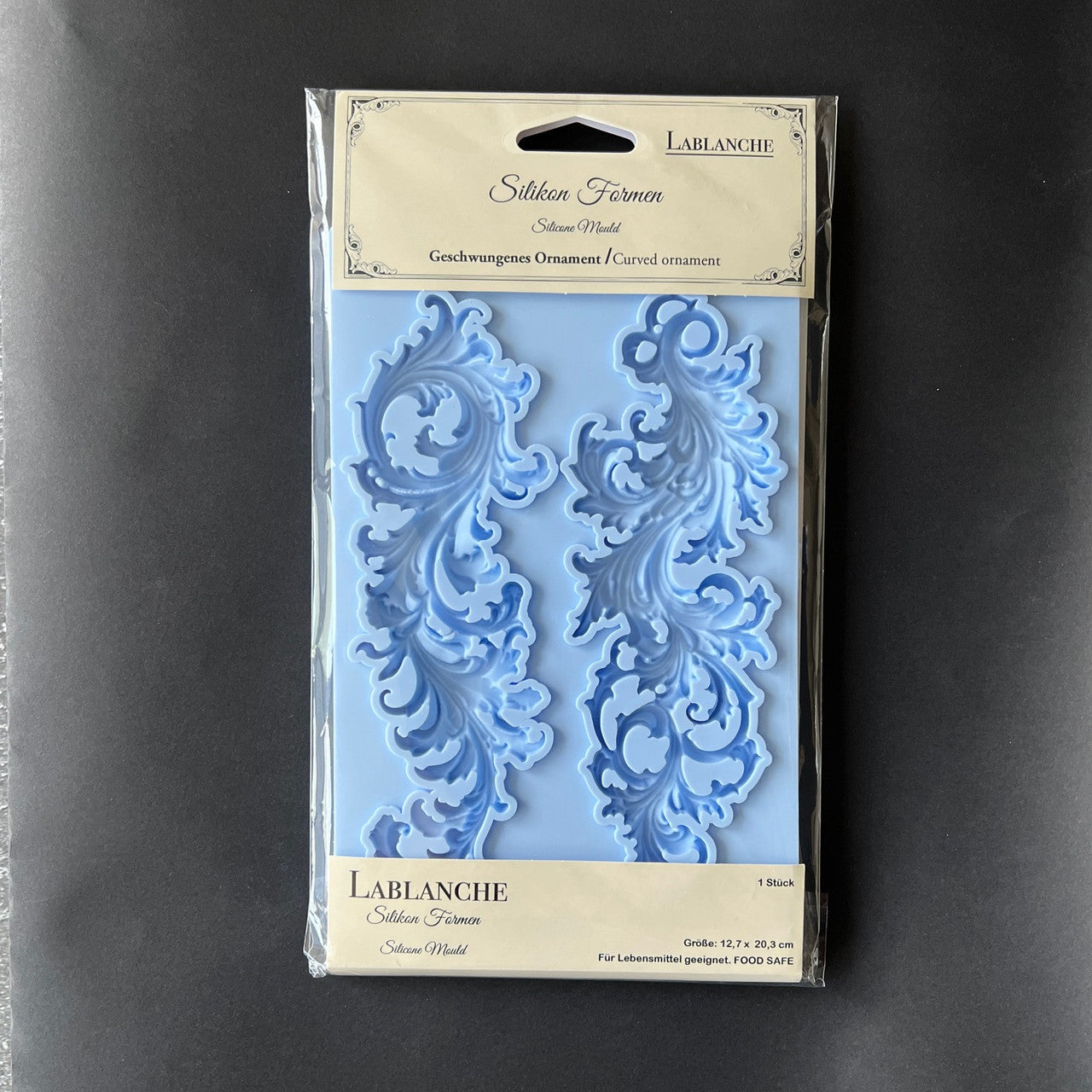 LaBlanche, Silicone Mould, Mold, Limited Edition, Curved Ornament, Vintage Scrolls, Flourishes, Food Safe, Silicone Mold, 12.7 x 20.3 cm