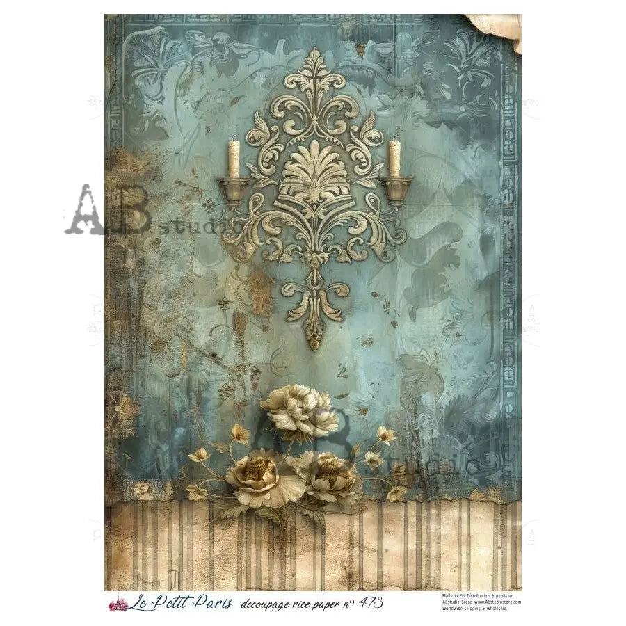 AB Studio, Rice Paper, La Petit Paris, Vintage Style, Chandelier, Wallpaper, Shabby Chic, A4 8.27 x11.6, Mixed Media, Decoupage, LP473 AB Studio