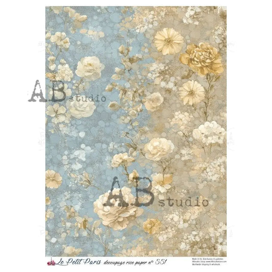 AB Studio, Rice Paper, La Petit Paris, Floral, Flowers, Wallpaper, Shabby Chic, A4 8.27 x11.6, Mixed Media, Decoupage, LP551 AB Studio