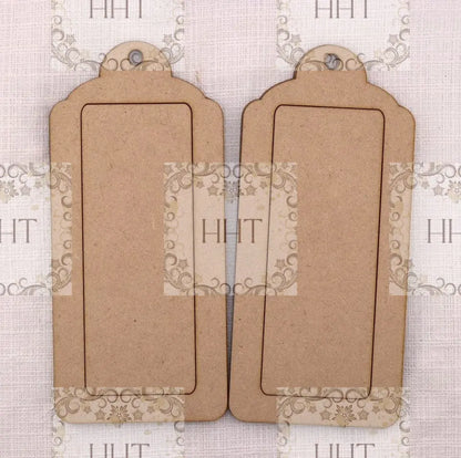 Laser Cut MDF, Framed Tags, Set of 2, Elongated, 3 pcs each, Canvas, Blank, Base, Decoupage, Crafts, Mixed Media, Gift Tags, 3 1/8" x 6 3/8" Handcrafted Holiday Traditions