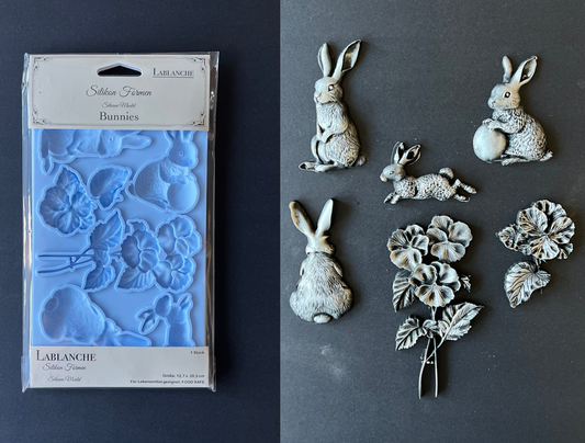 LaBlanche Limited Edition Silicone Mould, Easter Rabbits and Flowers, Food Safe