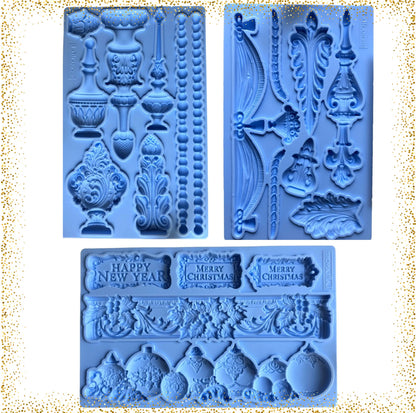 Limited Edition LaBlanche Silicone Moulds, Baroque Finials, Christmas Borders, Ornamental Accents, Vintage Style, Food Safe, Resin, Clay