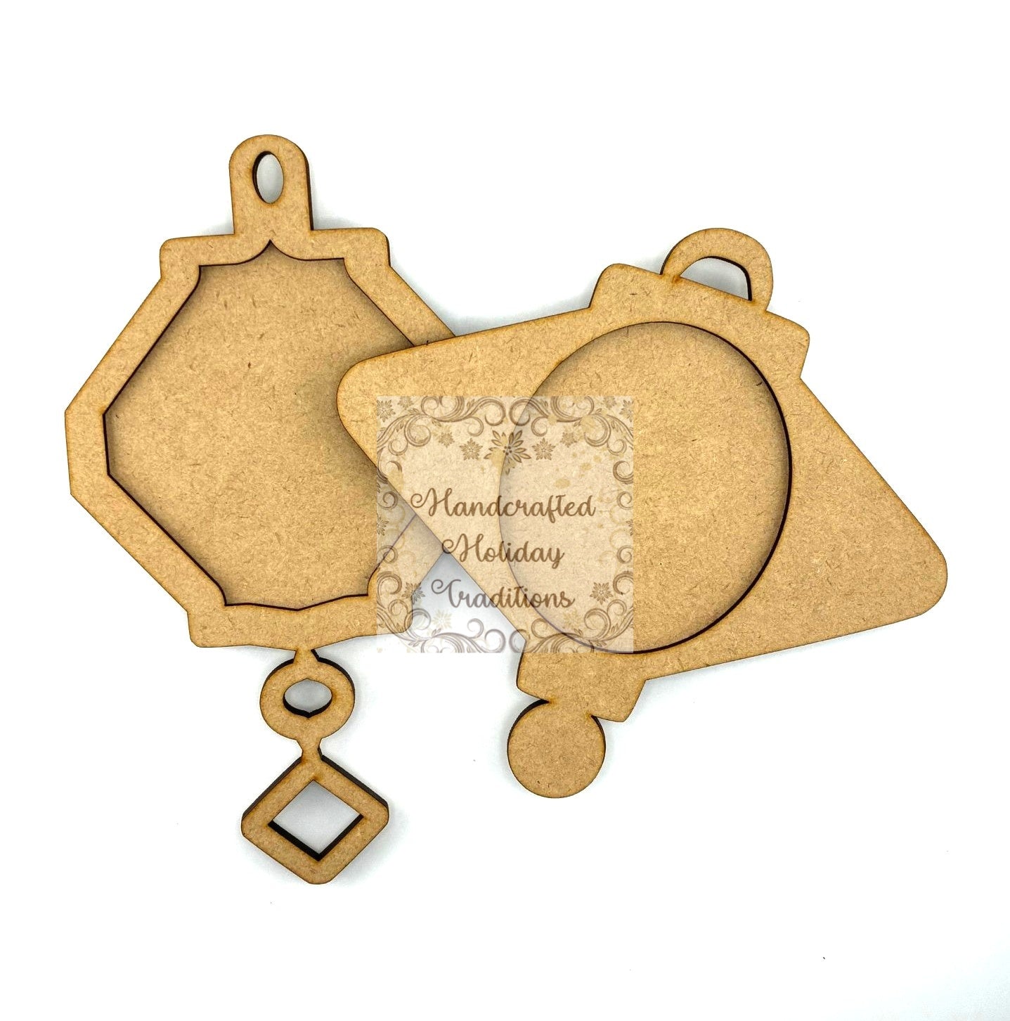 Laser Cut, MDF, Asian, Lantern Style Framed Christmas, Ornament, Base, Blank Overlay Frame 3 pc, Decoupage, Mixed Media, Crafts, 2 Options