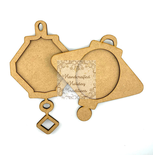 Laser Cut, MDF, Asian, Lantern Style Framed Christmas, Ornament, Base, Blank Overlay Frame 3 pc, Decoupage, Mixed Media, Crafts, 2 Options