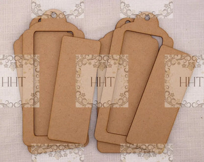 Laser Cut MDF, Framed Tags, Set of 2, Elongated, 3 pcs each, Canvas, Blank, Base, Decoupage, Crafts, Mixed Media, Gift Tags, 3 1/8" x 6 3/8" Handcrafted Holiday Traditions
