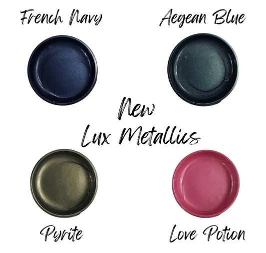 Paint Couture, New 2026 release, Lux Metallics, Acrylic Paint, Water based, Navy, Pink, Pyrite, Blue, 4 oz Paint Couture!