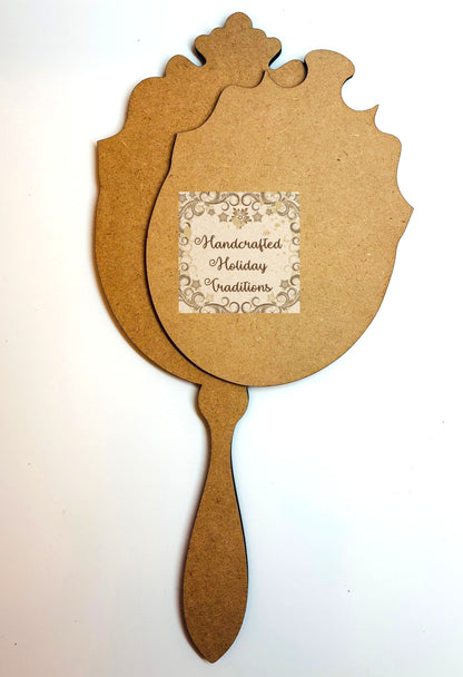 Laser Cut MDF, Vintage Style, Handheld Mirror Shape with Center overlay, Blank, Base, 2 piece, Decoupage, Mixed Media