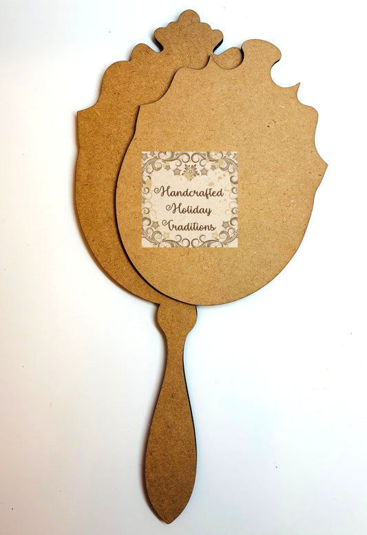 Laser Cut MDF, Vintage Style, Handheld Mirror Shape with Center overlay, Blank, Base, 2 piece, Decoupage, Mixed Media