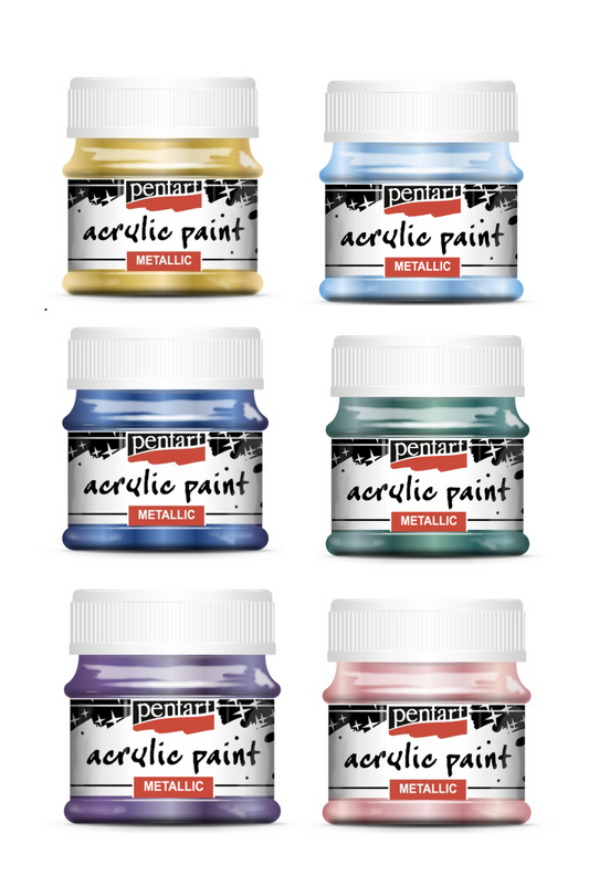 Pentart, Acrylic Paint Metallic 50 ml, Violet, Teal, Light Blue, Cobalt Blue, Water-based