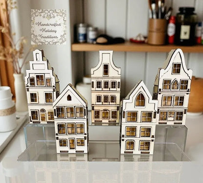 Laser Cut, Birch Wood, Miniature Tenement Village Houses, Buildable, Blanks, Mixed Media, Crafts, Paintable, 5 Options Handcrafted Holiday Traditions