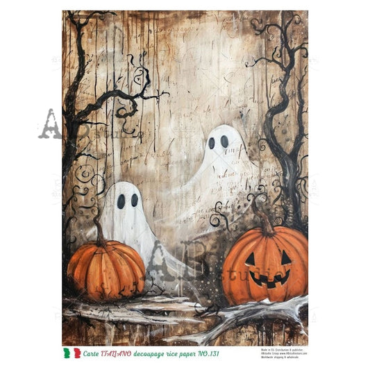 AB Studio, Rice Paper, Carte Italiano, Halloween, Pumpkins, Ghosts, Jack O Lanterns, NO-131, A4 8.27 x11.69, Mixed Media, Decoupage