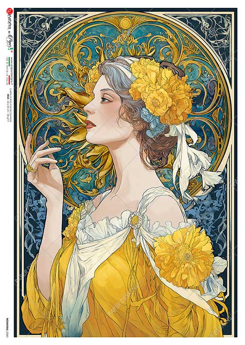 Paper Designs Italian Rice Papers, Art Nouveau Style, Woman Side Portrait, Decoupage, Mixed Media, A4
