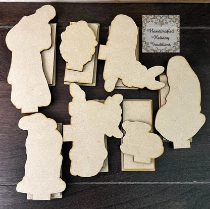 Laser Cut, MDF, Nativity Scene Shelf Sitters Kit, Mary, Joseph, Baby Jesus, Animals, Decoupage Queen Holy Family Mold Blank Bases, Christmas Handcrafted Holiday Traditions