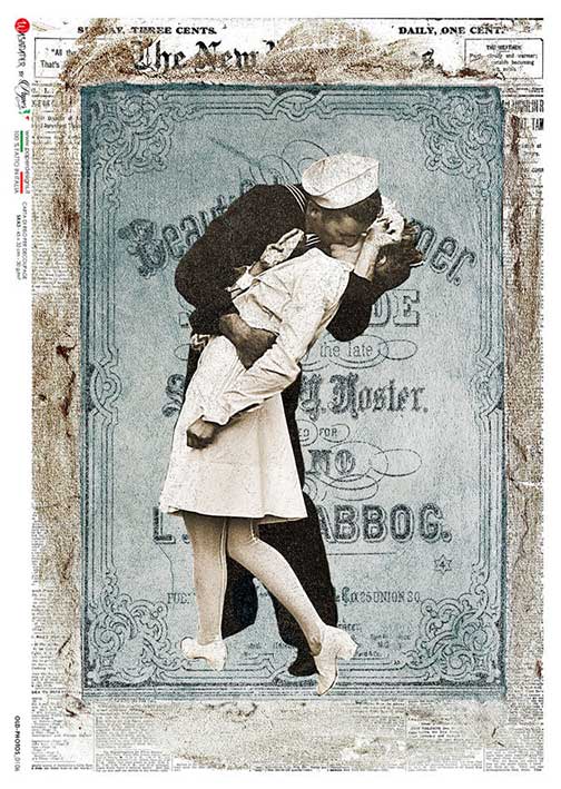 Paper Designs, Rice Paper, Old Photos, Navy, Sailor, Nurse, Iconic, Kiss, WW2, Vintage Style, A4 8.3" X 11.7" Decoupage, Mixed Media, Crafts