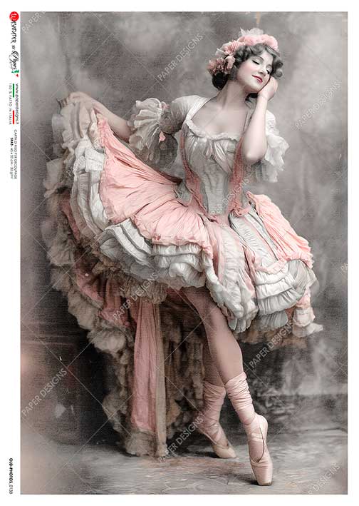Paper Designs Italian Rice Paper, Victorian Ballet Dancer, Pink Ballerina Dress, Old Photo, Decoupage, Mixed  Media, A4