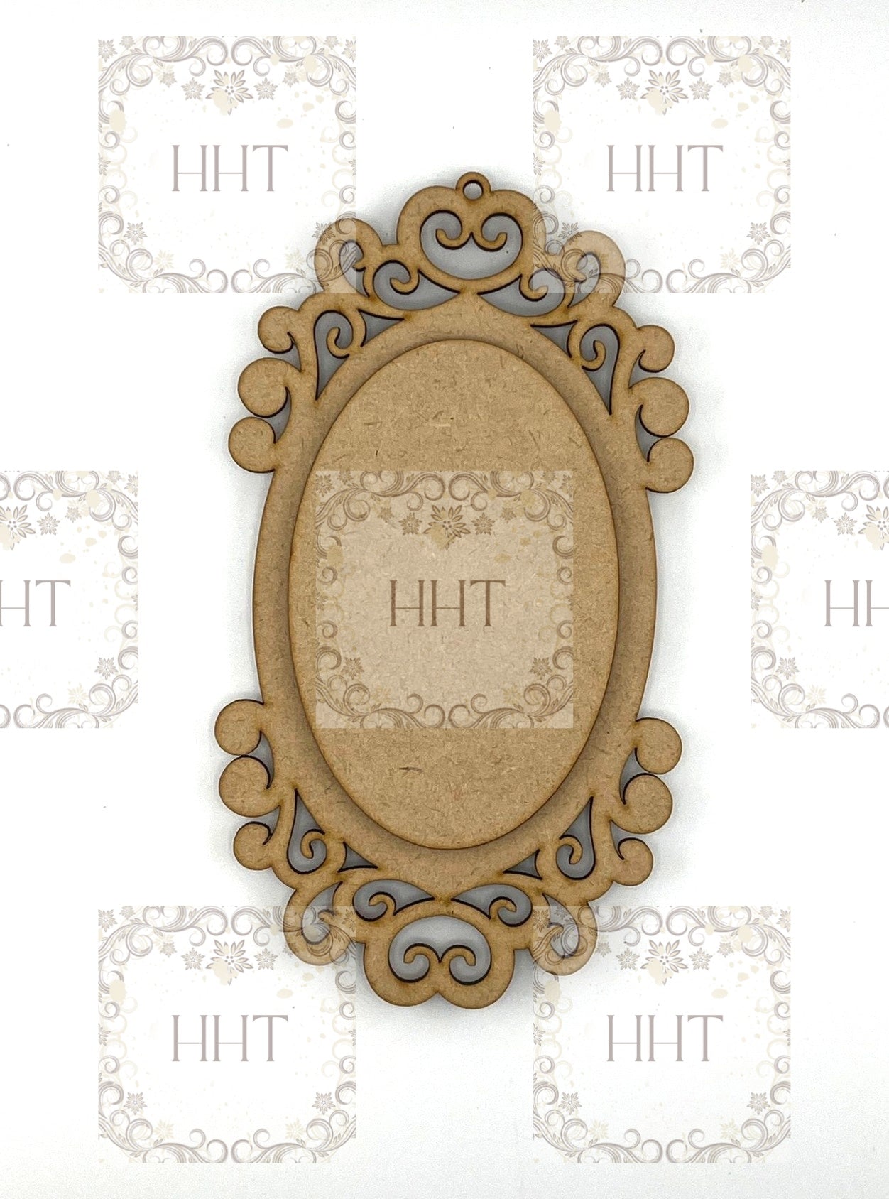 Laser Cut, MDF, Vintage Style, Pendant, Ornament, Blank, Base, Oval Overlay Center, 2 piece, Decoupage, Mixed Media, Crafts, 4" x 7"