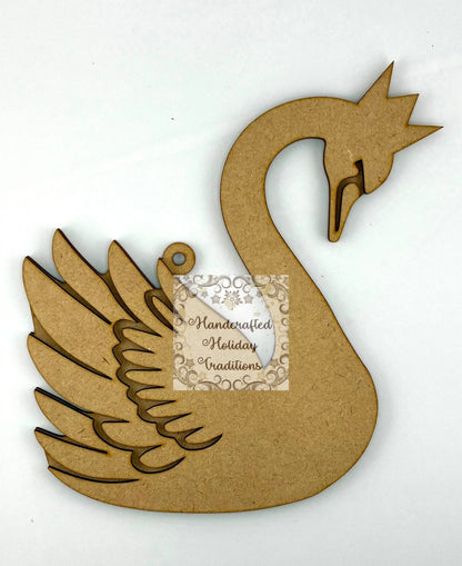 Laser Cut, MDF, Swan Layered Ornament, Base, Blank,2 pc, Decoupage, Crafts, Mixed Media, Home decor, 6" w x 7 1/2"h Handcrafted Holiday Traditions