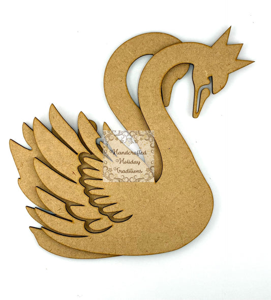 Laser Cut, MDF, Swan Layered Ornament, Base, Blank,2 pc, Decoupage, Crafts, Mixed Media, Home decor, 6" w x 7 1/2"h
