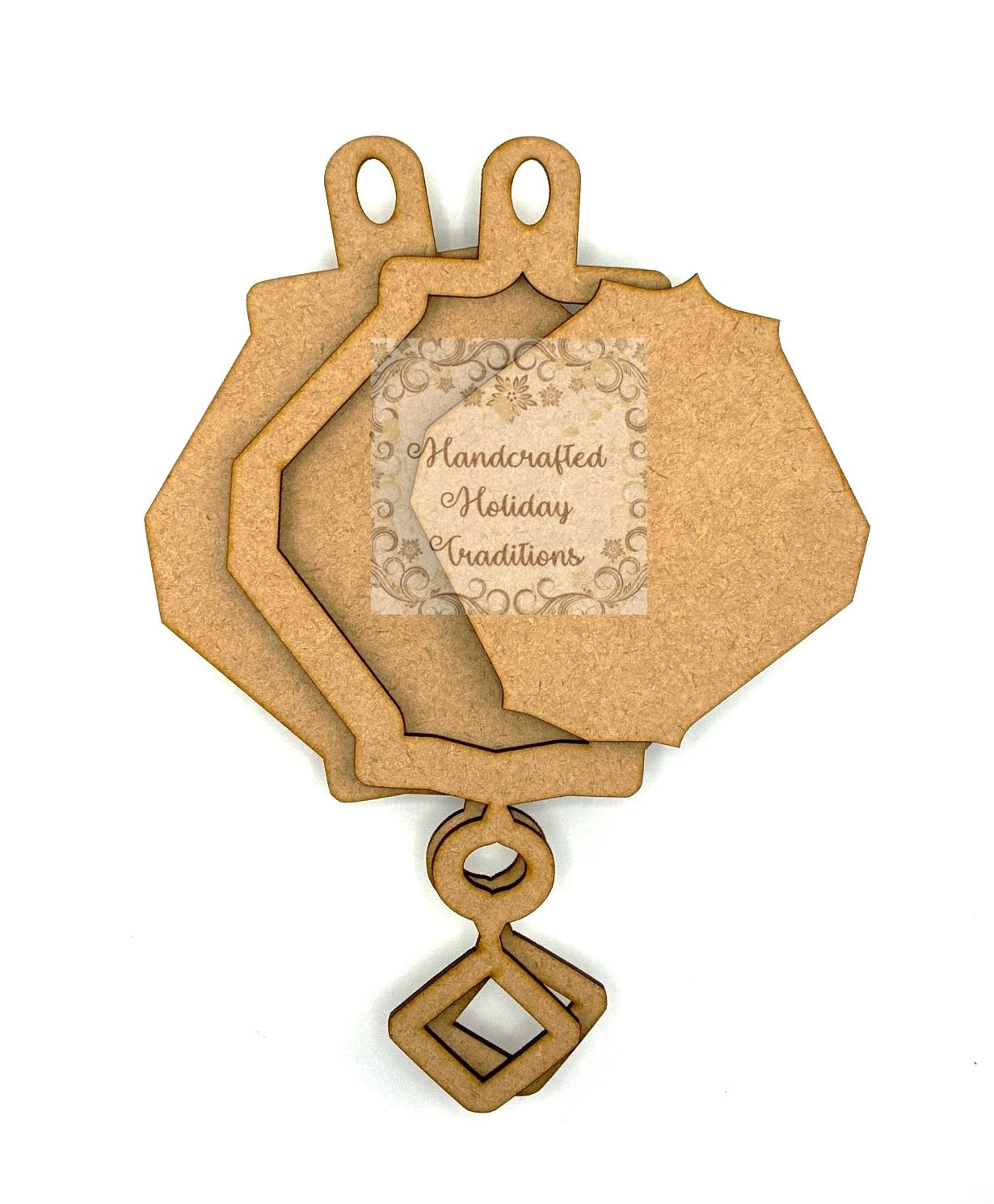 Laser Cut, MDF, Asian, Lantern Style Framed Christmas, Ornament, Base, Blank Overlay Frame 3 pc, Decoupage, Mixed Media, Crafts, 2 Options