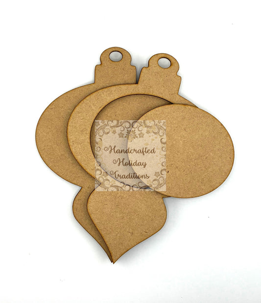 Laser Cut, MDF, Vintage Style Christmas, Pendant, Ornament, Base, Blank Overlay Frame 3 pc, Decoupage, Mixed Media, Crafts, 5"w x 7"h