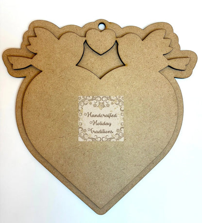 Laser Cut, MDF, Valentine Heart, Love Birds, Layered Ornament, Base, Blank, 2 pieces, Decoupage, Crafts, Mixed Media, 5 1/2" x 7" Handcrafted Holiday Traditions