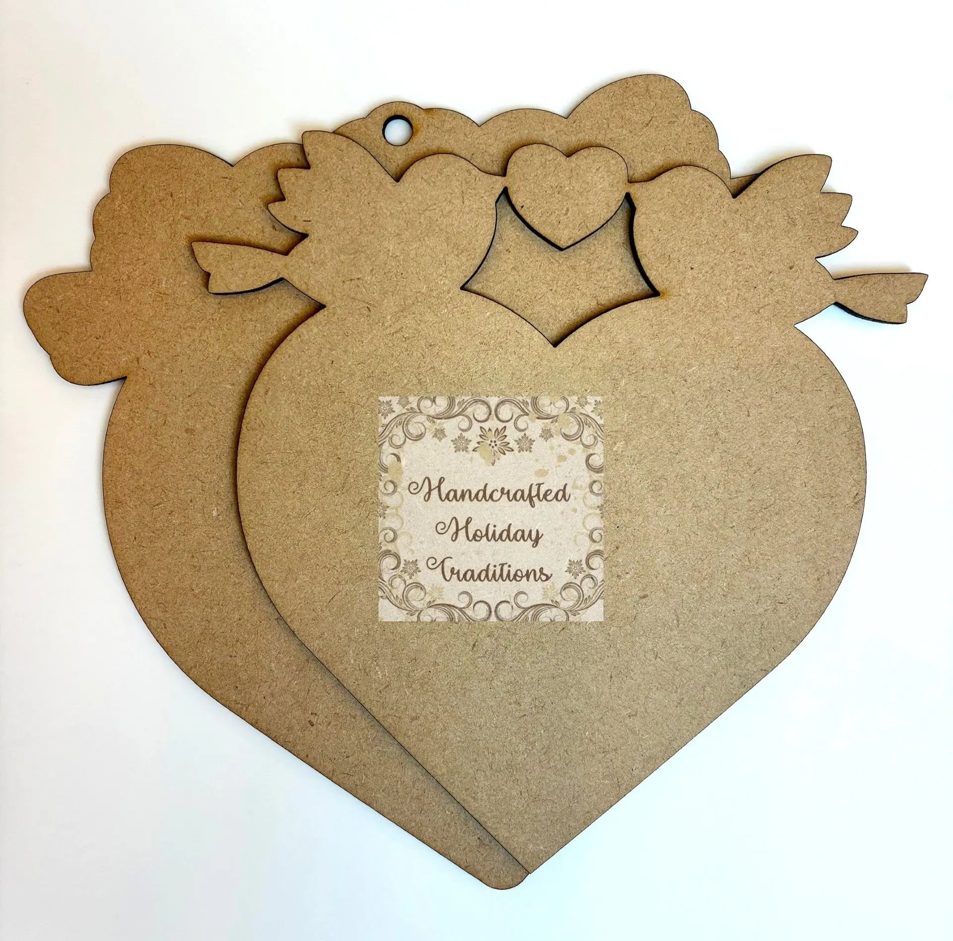 Laser Cut, MDF, Valentine Heart, Love Birds, Layered Ornament, Base, Blank, 2 pieces, Decoupage, Crafts, Mixed Media, 5 1/2" x 7" Handcrafted Holiday Traditions
