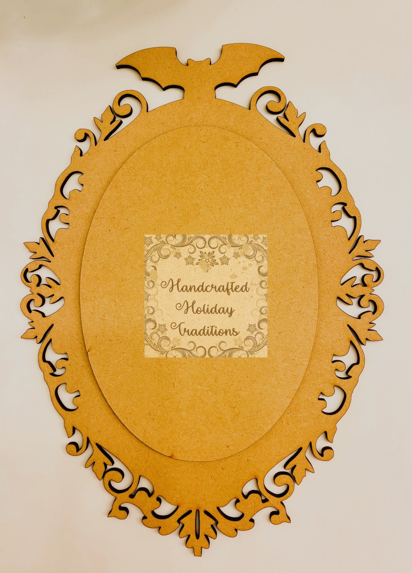 Laser Cut, MDF, Blank, Base, Plaque, Ornament, Center Overlay Oval, 2 pc, Decoupage, Mixed Media, Vintage Style, Halloween, Bat, Wall Art