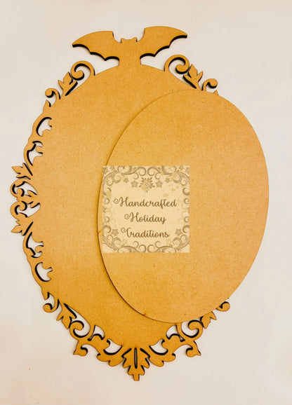 Laser Cut, MDF, Blank, Base, Plaque, Ornament, Center Overlay Oval, 2 pc, Decoupage, Mixed Media, Vintage Style, Halloween, Bat, Wall Art Handcrafted Holiday Traditions