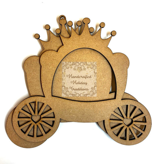 Laser Cut, MDF, Ornament, Princess Carriage, Chariot, Blank, Base, with overlay for Crafts, Mixed Media, Decoupage, 2 piece, 6 3/4" x 6 1/2"