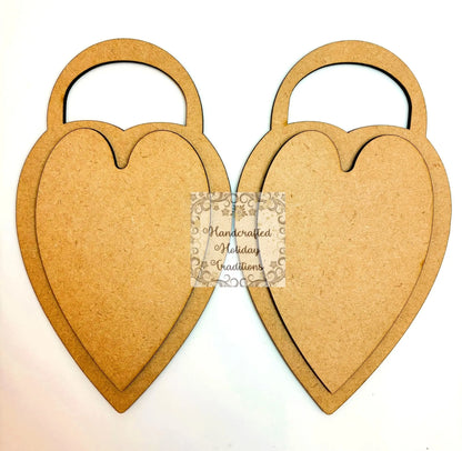 Laser Cut, MDF, Valentine, Heart, Lock, Ornament, Blank, Base, Set of 2, 2 pc, Decoupage, Crafts, Mixed Media Handcrafted Holiday Traditions