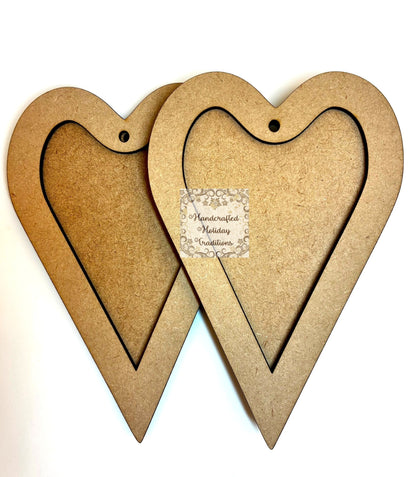 Laser Cut MDF Heart Ornament Set of 2 | Blank DIY Crafts for Valentine’s Day, Decoupage, Mixed Media, Holiday Decor, Handmade Gifts