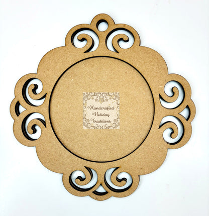 Laser Cut MDF Unfinished Christmas Ornament Base Blank with Frame, Vintage Style, 2 piece for Decoupage Mixed Media 6 1\2"