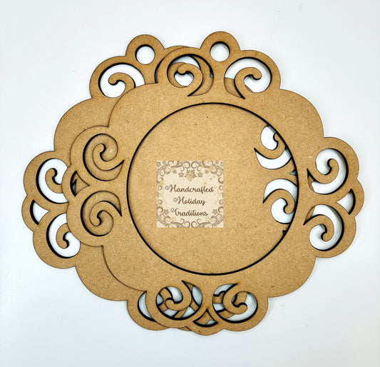 Laser Cut MDF Unfinished Christmas Ornament Base Blank with Frame, Vintage Style, 2 piece for Decoupage Mixed Media 6 1\2"