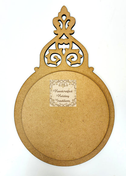 Laser Cut MDF Unfinished Christmas Ornament Base Blank with Circle, Vintage Style, 2 piece for Decoupage Mixed Media 5 1\8"w x 8 1\4"h