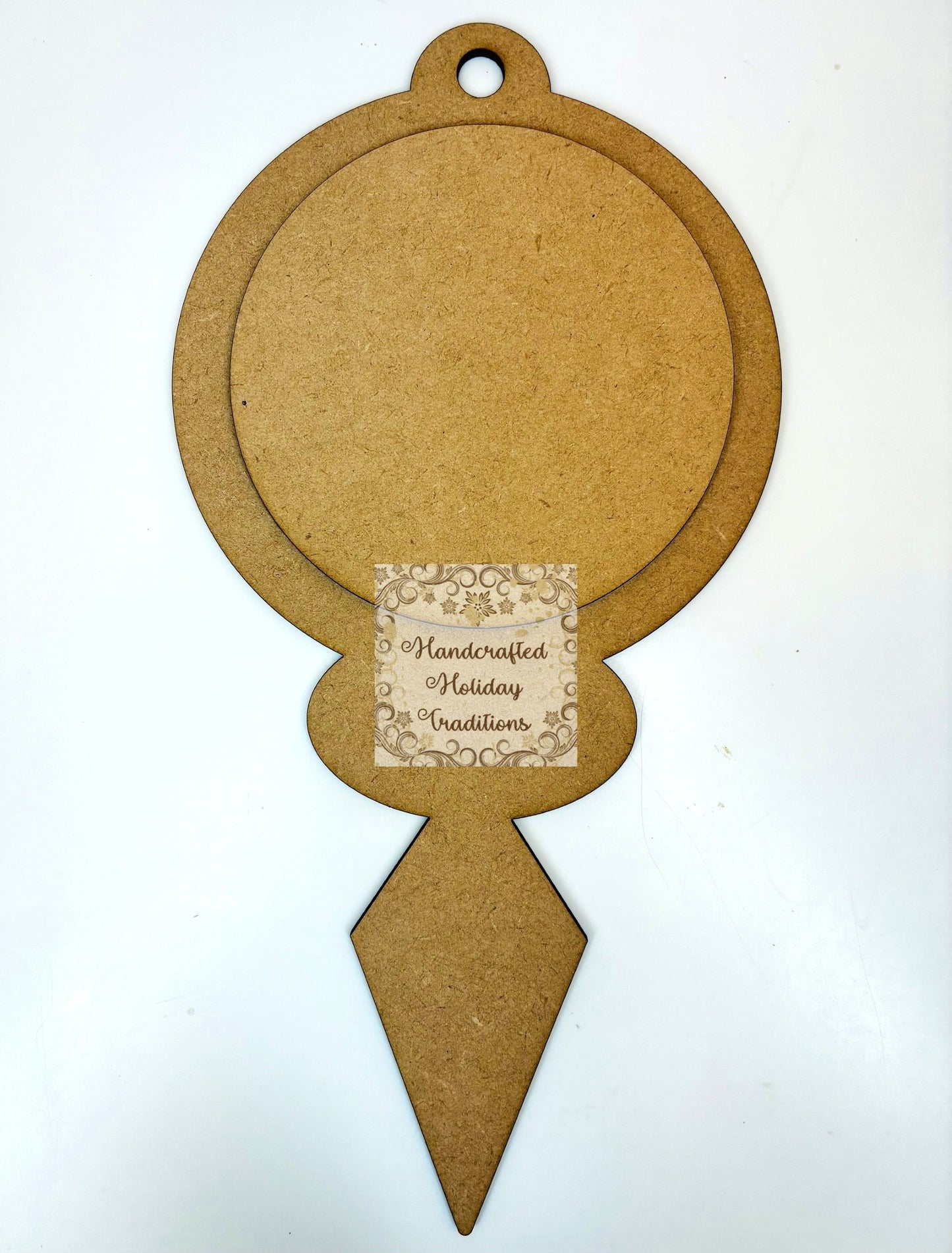 Laser Cut MDF Unfinished Christmas Ornament Base Blank with Circle, Vintage Style, 2 piece for Decoupage Mixed Media 5 3\8"w x 10 3\4"h