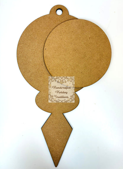 Laser Cut MDF Unfinished Christmas Ornament Base Blank with Circle, Vintage Style, 2 piece for Decoupage Mixed Media 5 3\8"w x 10 3\4"h