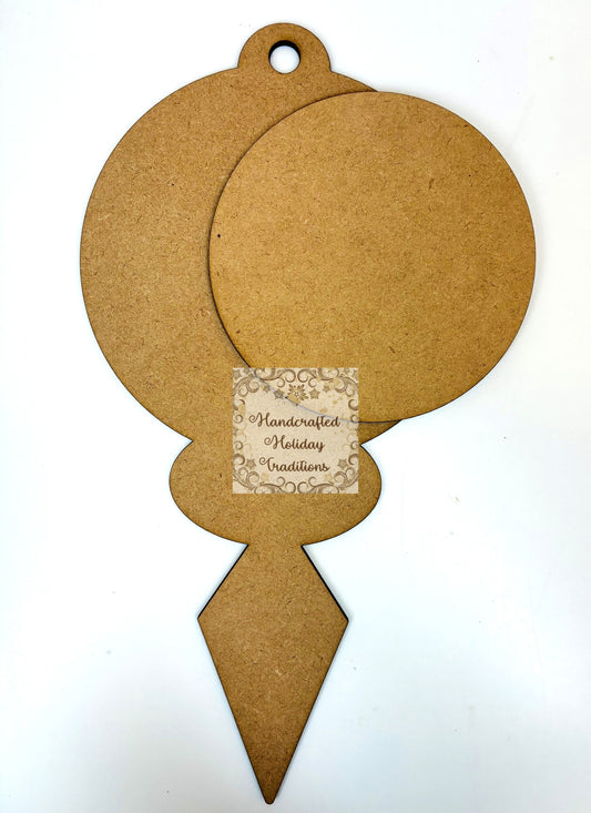 Laser Cut MDF Unfinished Christmas Ornament Base Blank with Circle, Vintage Style, 2 piece for Decoupage Mixed Media 5 3\8"w x 10 3\4"h