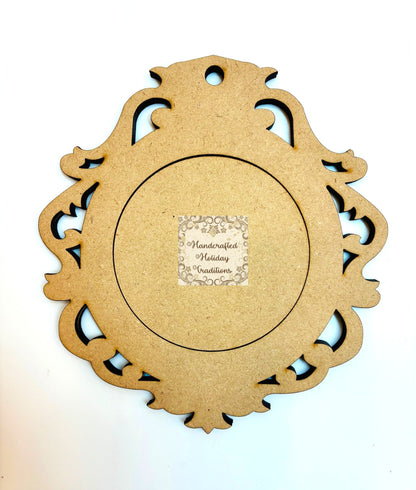 Laser Cut MDF Framed Christmas Ornament Base Set | Blank 6" x 5.5", 3 piece, for Decoupage, Crafts, Mixed Media, Holiday Decor Vintage Style